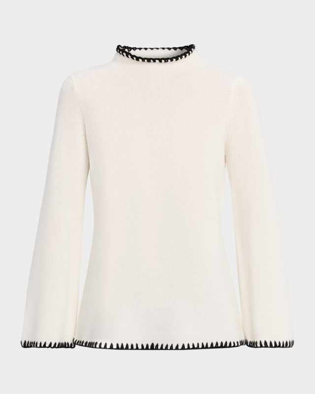 The Loren Cashmere Whipstitched Funnel-Neck Sweat
